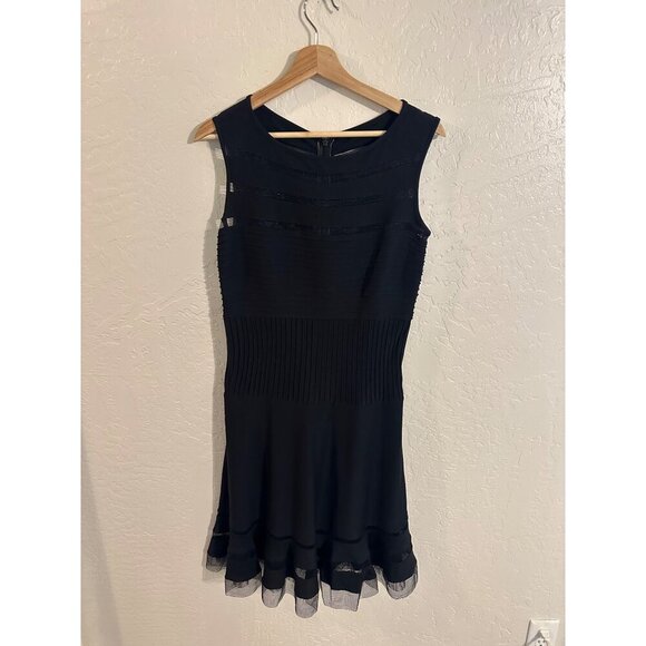 NWT Tadashi Shoji Black Mesh Illusion Cocktail Dress - Picture 2 of 14